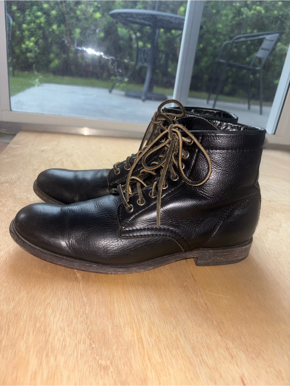 Frye Men’s 9 Black Leather Lace Up Moto Heritage Boots